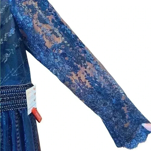 New Mac Duggal Midnight Navy Blue Embroidered A Line Gown Size 14 - Picture 6 of 16